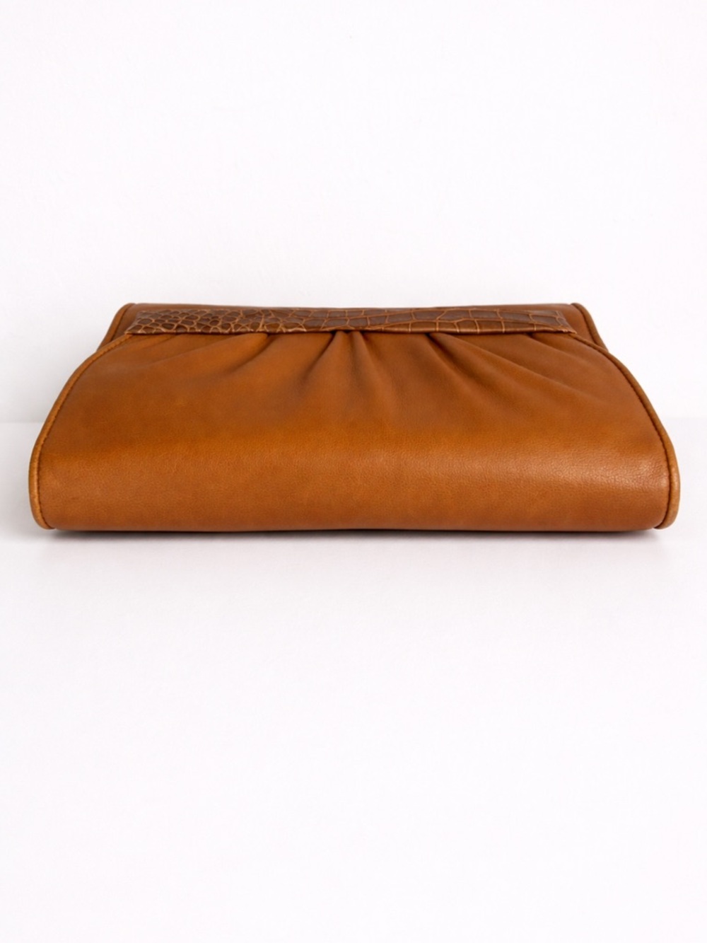 Gucci Vintage Cognac Leather Croc Trim Shoulder Bag Clutch - Picture 10 of 13
